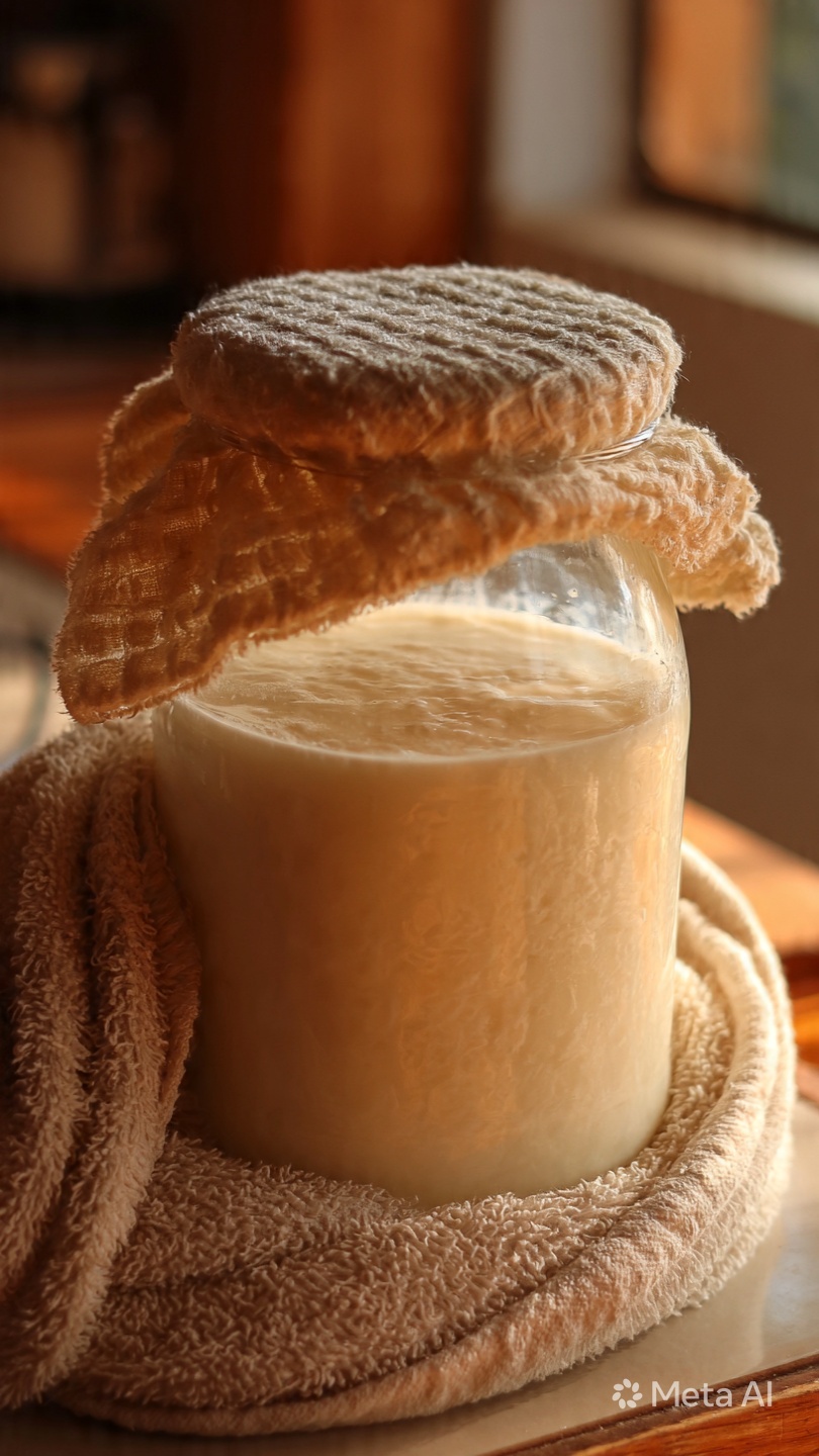 Pouring mixture into jar and covering
